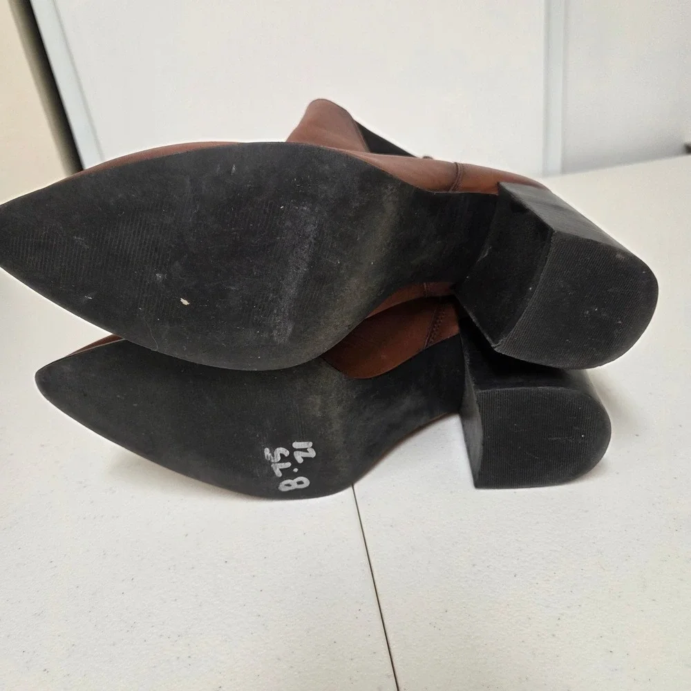 Steve Madden Cognac Brown Leather Pointed Toe Block Heel Chelsea Boots 8.5